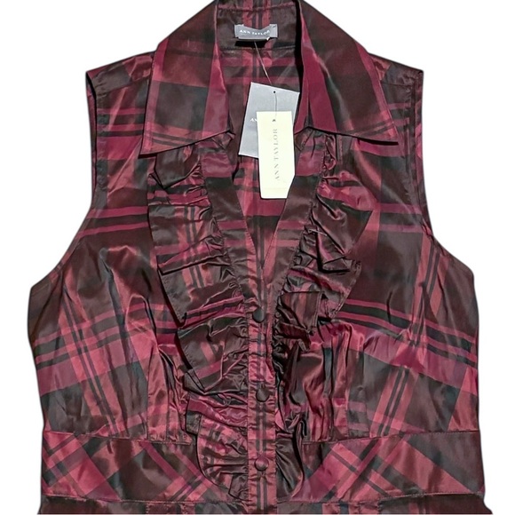 Ann Taylor Taffeta 100% Silk Ruffled Button Down Blouse - Picture 4 of 8